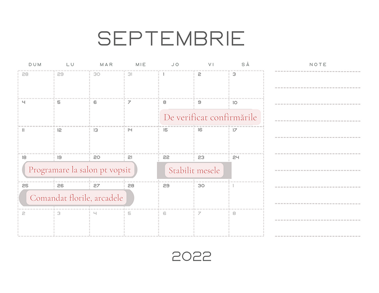 calendar planificare nunta